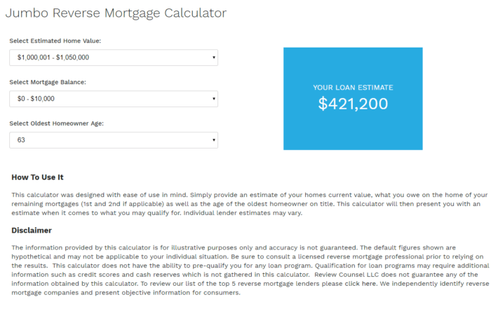 Jumbo Reverse Mortgage Calculator